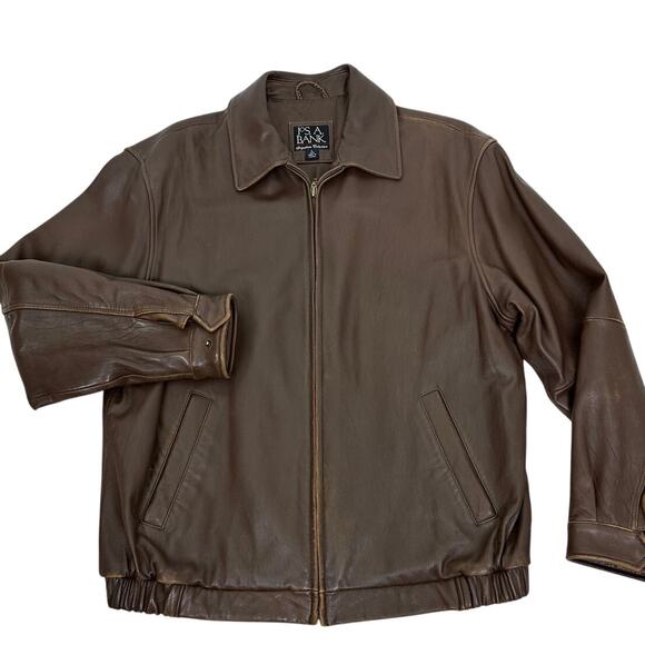 Jos. A. Banks Signature Collection Men's Brown 100% Leather Bomber Jacket Size L - Picture 3 of 12